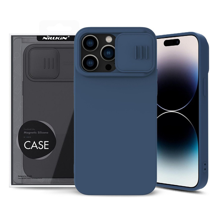 Nillkin CamShield Magnetic Silicone Case etui iPhone 14 magnetyczny MagSafe pokrowiec z osłoną na aparat niebieski