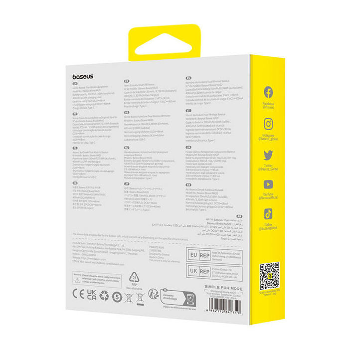 Słuchawki TWS Baseus Bowie MA20, ANC (czarne)