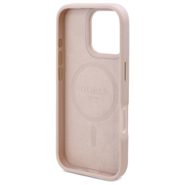 Etui Guess iPhone 16 Pro 6.3" różowy/pink hardcase 4G Logo Plate MagSafe