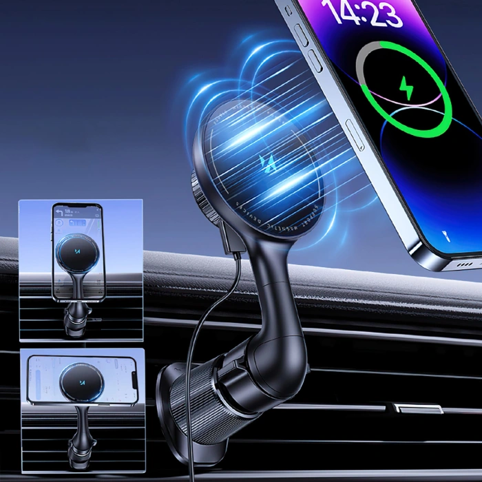 Uchwyt samochodowy Wozinsky WCT5-6S4Y z ładowarką indukcyjną Qi/MagSafe 15W na kratkę nawiewu  - czarny