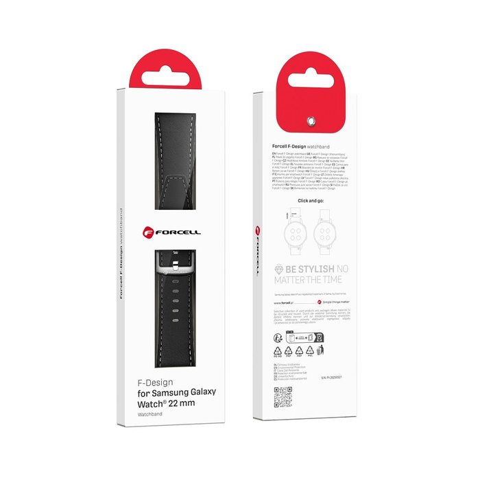 Pasek do Samsung Galaxy Watch Forcell F-Design FS21 dziurki skóra ekologiczna 22 mm czarny