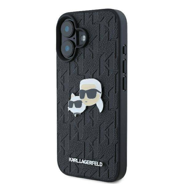 Etui Karl Lagerfeld iPhone 16 6.1" czarny/black hardcase Monogram Karl&Chaoupette Head Pin