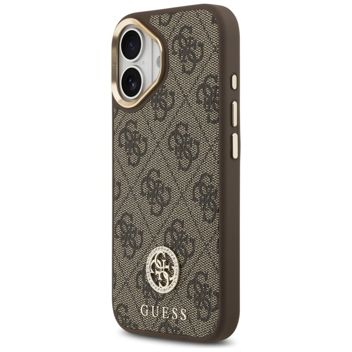 Etui Guess 4G Strass Logo & Big Strap    Metal Buttons MagSafe do iPhone 17 brązowy