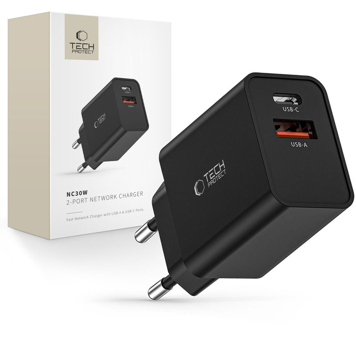 ŁADOWARKA TECH-PROTECT NC30W 2-PORT NETWORK CHARGER PD30W/QC3.0 BLACK