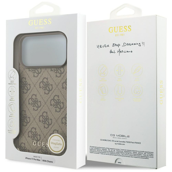 Etui Guess 4G Charms Collection MagSafe  do iPhone 17 Pro Max brązowy