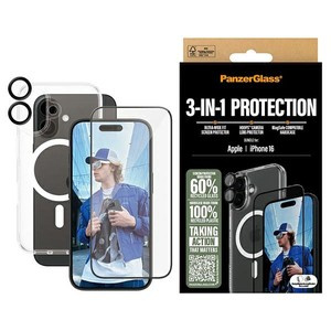 Etui PanzerGlass Bundle 3in1 iPhone 16 6.1" D3O Hardcase + Screen Protector UWF+ Lens B1291+2861+1283