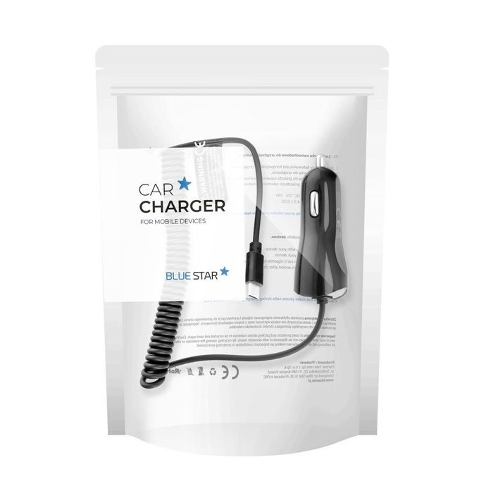 BLUE STAR ładowarka samochodowa 2A z kablem Typ C czarna
