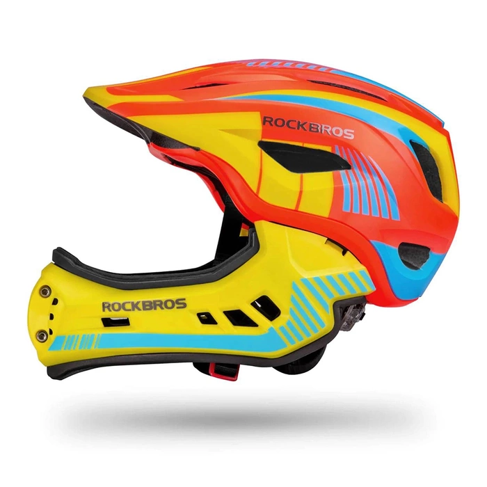 Kask rowerowy dziecięcy z odpinaną szczęką Rockbros TT-32SOYB-M rozmiar M - żółto-pomarańczowy