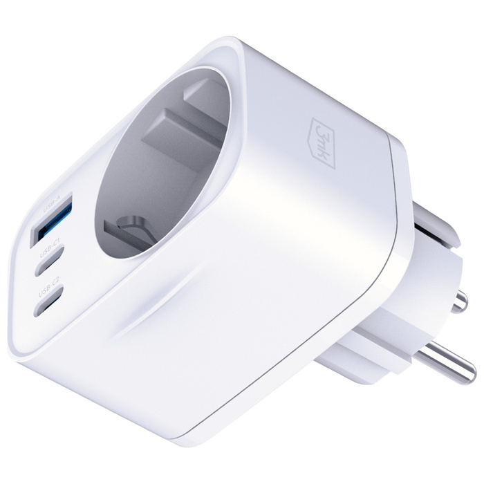 Adapter sieciowy 3MK Hyper Comfort       Charger 30W 1xUSB-A 2xUSB-C 1xSchuko PD QC3.0 biały