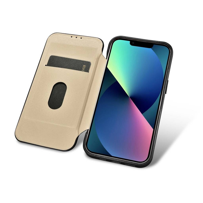 iCarer CE Oil Wax Premium Leather Folio Case skórzane etui iPhone 14 z klapką magnetyczne MagSafe czarny (AKI14220705-BK)