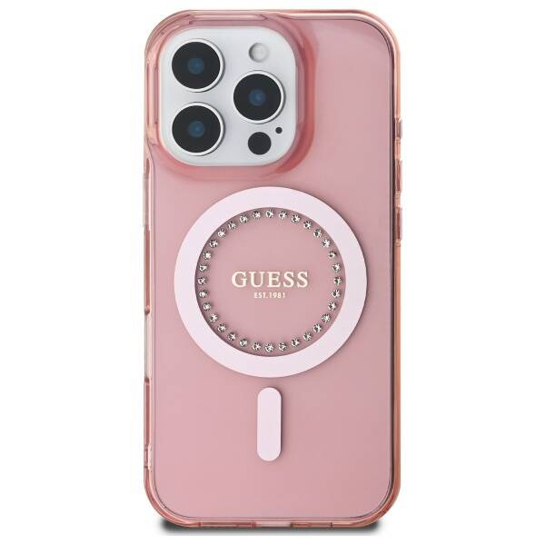 Etui Guess iPhone 16 Pro Max 6.9" różowy/pink hardcase IML Rhinestones MagSafe
