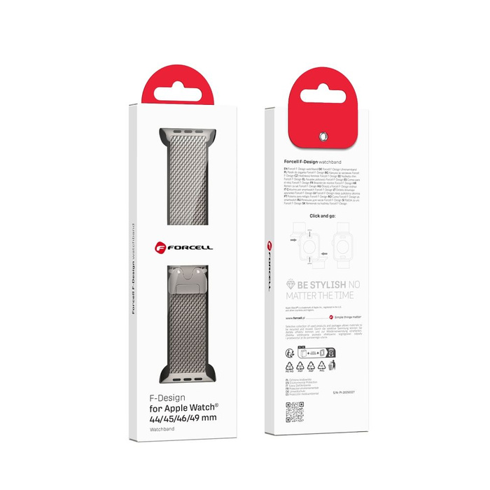 Pasek do Apple Watch Forcell F-Design FA11 zatrzask stal 42 / 44 / 45 / 49 mm srebrny