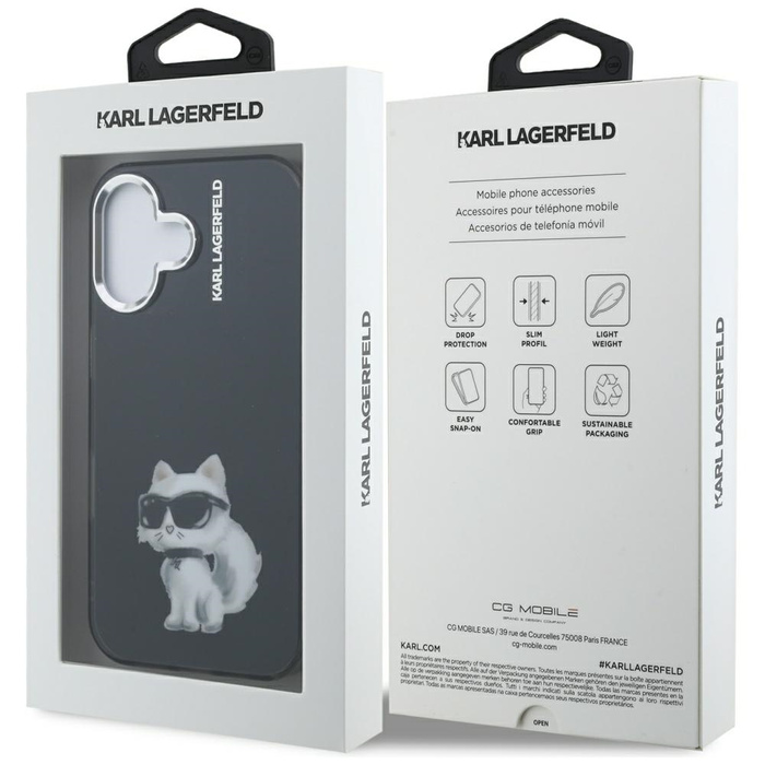 Etui Karl Lagerfeld IML Aquarelle        Choupette & Logo do iPhone 16 czarny