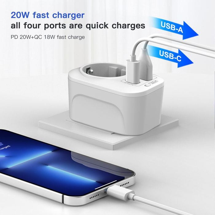 TECH-PROTECT TA100 TRAVEL ADAPTER UK TO EU WHITE