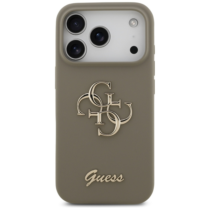 Etui Guess Silicone Big 4G Script do     iPhone 17 Pro Max brązowy