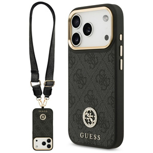 Etui Guess 4G Strass Logo & Big Strap Metal Buttons MagSafe do iPhone 17 Pro czarny