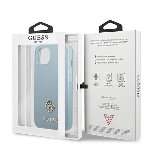 Etui GUESS Apple iPhone 13 Saffiano 4G Small Metal Logo Niebieski Hardcase