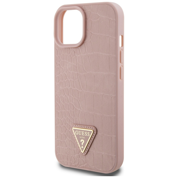 Etui Guess GUHCP15SPCRTHCP iPhone 15 6.1" różowy/pink hardcase Croco Triangle Metal Logo Case