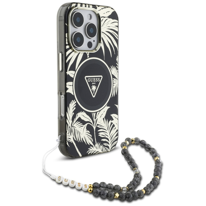Etui Guess Palm Trees Triangle Pearl      Strap MagSafe do iPhone 16  Pro czarny