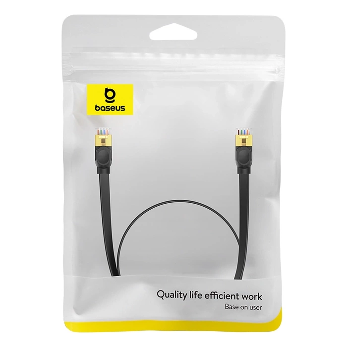 Płaski kabel sieciowy Baseus Ethernet RJ45, Gigabit, Cat.7, 0,5m (czarny)