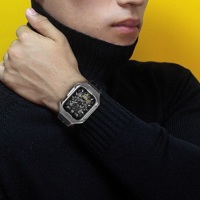 [PO ZWROCIE] Kingxbar CYF136 2w1 pancerne etui Apple Watch SE, 6, 5, 4 (44 mm) ze stali nierdzewnej z paskiem srebrne