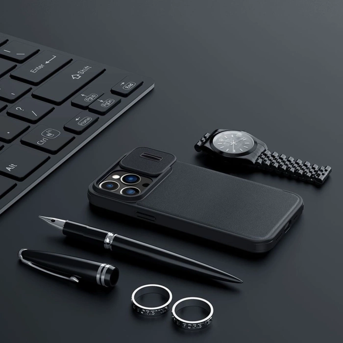 Etui Nillkin Qin Leather Pro Case etui iPhone 14 Pro Max osłona na aparat kabura pokrowiec obudowa z klapką zielony