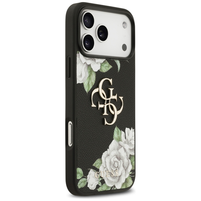 Etui Guess Grained Roses & Big 4G Logo   do iPhone 17 Pro Max czarny