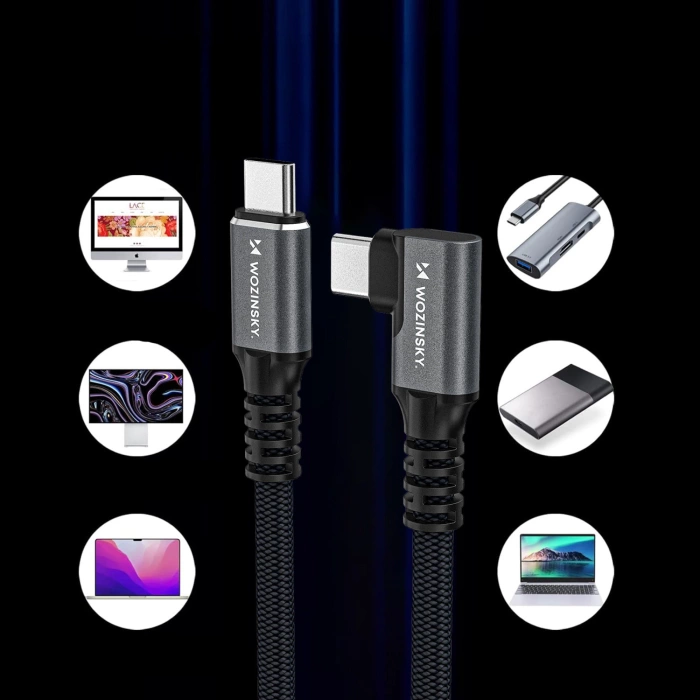 Kabel kątowy Wozinsky WPS3-UY41S USB-C Thunderbolt 4 240W 1m 4K - czarny