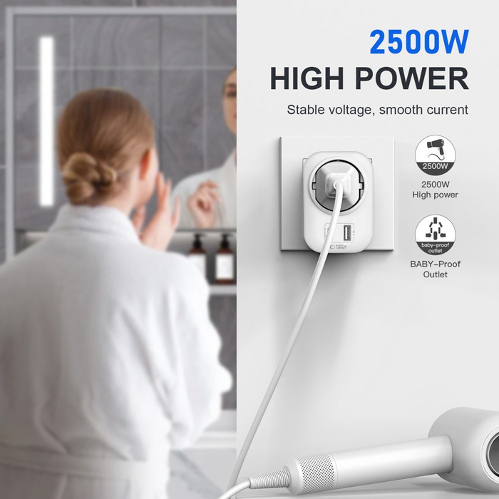 TECH-PROTECT TA100 TRAVEL ADAPTER UK TO EU WHITE