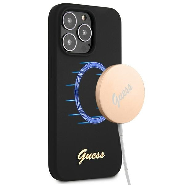 Etui GUESS Apple iPhone 13 13 Pro Silicone Script Gold Logo Czarny Hardcase
