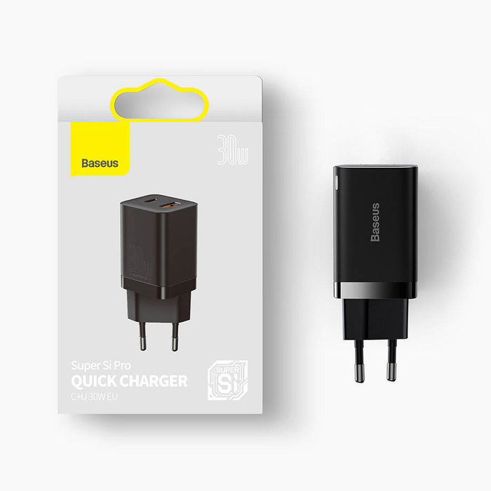 [PO ZWROCIE] Baseus Super Si Pro szybka ładowarka USB / USB Typ C 30W Power Delivery Quick Charge czarny (CCSUPP-E01)