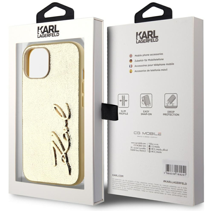 Etui Karl Lagerfeld Wrinkled Metal       Signature do iPhone 15 złoty