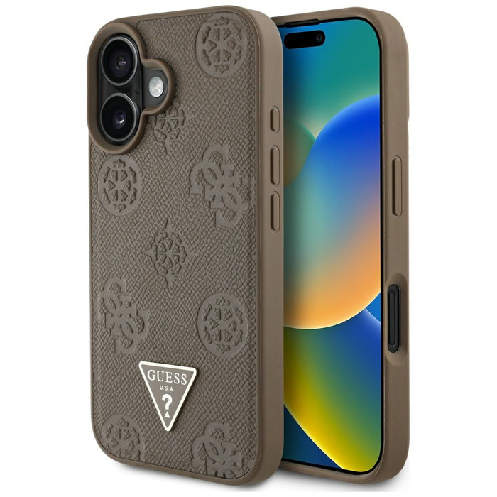 Etui Guess Grained Hot Stamp Peony       Triangle Logo MagSafe do iPhone 16 brązowy