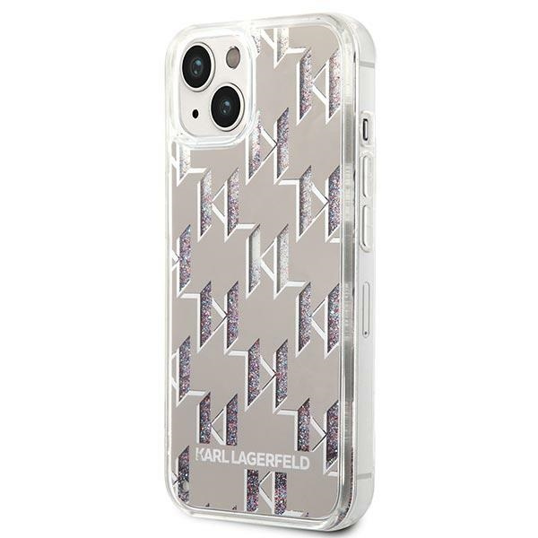 Etui KARL LAGERFELD Apple iPhone 14 Plus Liquid Glitter Monogram Srebrny Hardcase