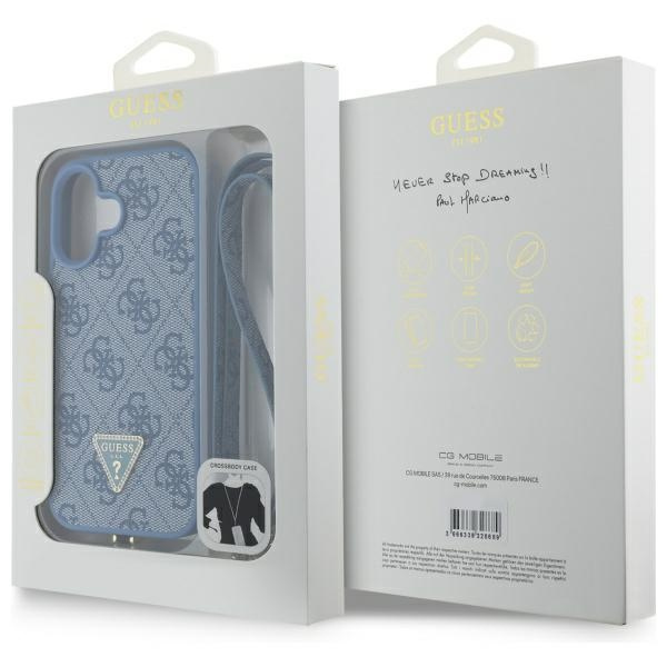 Etui Guess iPhone 16 6.1" niebieski/blue hardcase Leather Metal Logo Strass Crossbody