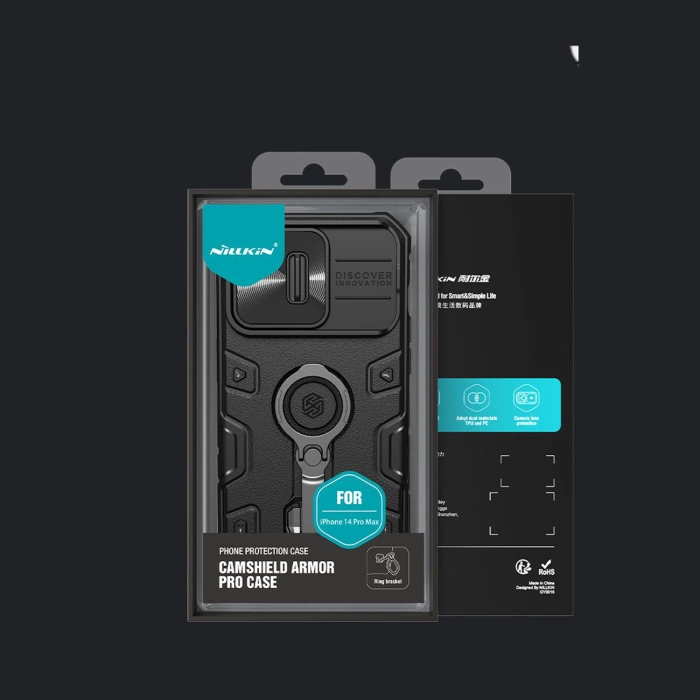Etui Nillkin CamShield Armor Pro Case etui iPhone 14 Pro Max pancerny pokrowiec z osłoną na aparat ring podstawka niebieskie