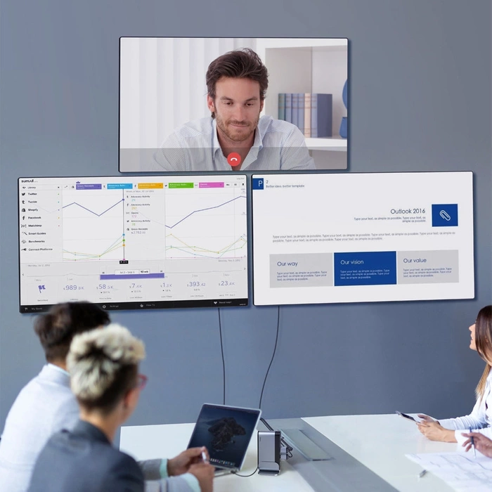 [PO ZWROCIE] HUB Baseus CAHUB-DG0G 3x USB 3.2 Gen 1 / 2x USB-A / 2x USB-C / czytnik kart SD, micro SD / AUX / 3x HDMI / RJ45 PD 100W (wtyczki EU / CN / UK) - szary