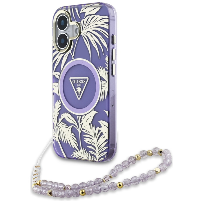 Etui Guess Palm Trees Triangle Pearl      Strap MagSafe do iPhone 16 fioletowy