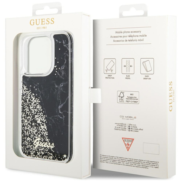 Etui Guess GUHCP14LLCSGSGK iPhone 14 Pro 6.1" czarny/black hardcase Liquid Glitter Marble Case