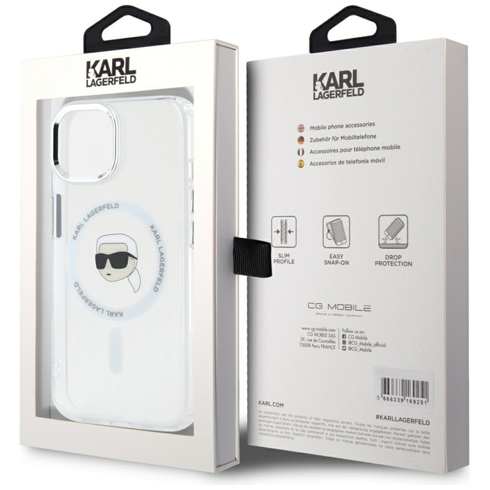 Etui Karl Lagerfeld IML Metal Karl Head   MagSafe do iPhone 15 biały