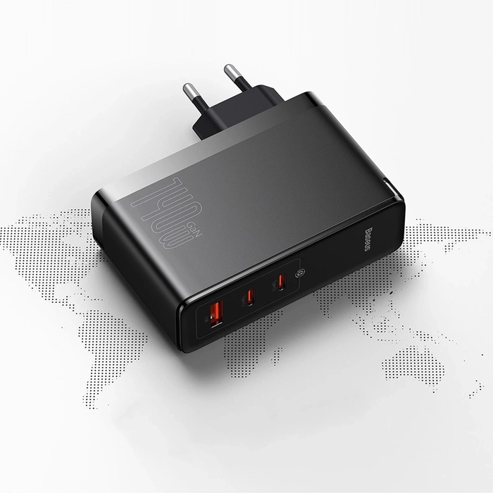 Ładowarka sieciowa Baseus GaN5 Pro 2xUSB-C + USB, 140W (czarna)