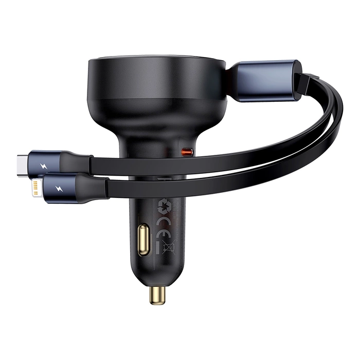 Ładowarka samochodowa Baseus Enjoyment USB-C z kablem USB-C i Lightning 60W (czarna)