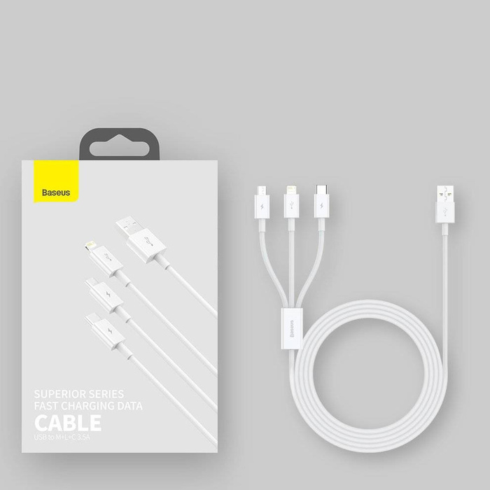 [PO ZWROCIE] Baseus Superior 3w1 kabel USB - Lightning / USB Typ C / micro USB 3,5 A 1,5 m Biały (CAMLTYS-02)