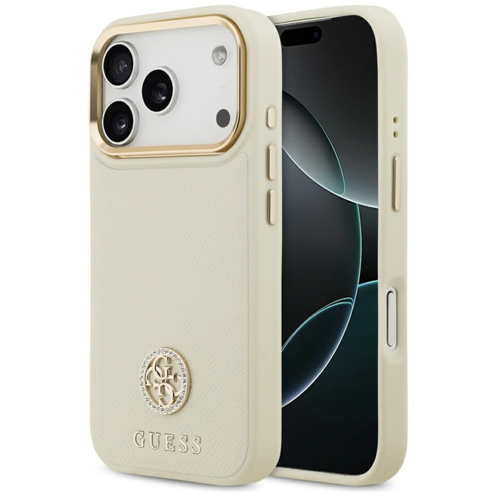 Etui Guess Grained Strass Logo MagSafe   do iPhone 17 Pro beżowy