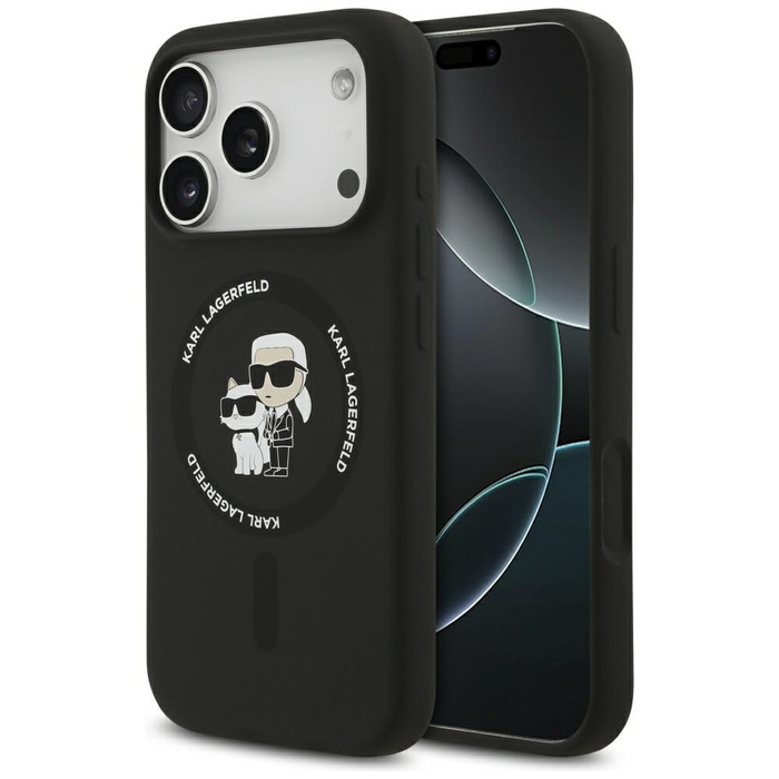 Etui Karl Lagerfeld Silicone             Karl&Choupette Ring MagSafe do iPhone 17 Pro Max czarny