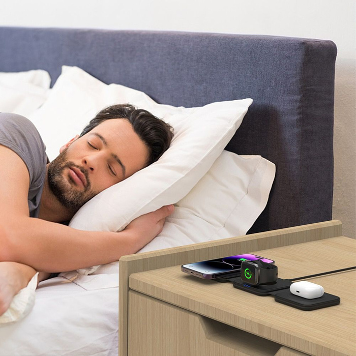 ŁADOWARKA TECH-PROTECT QI15W-A24 3IN1 MAGNETIC MAGSAFE WIRELESS CHARGER BLACK