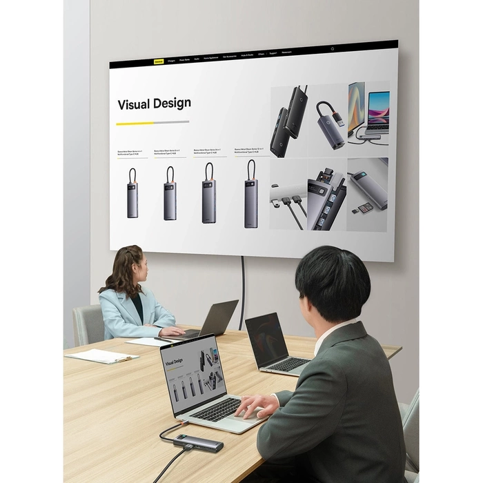 [PO ZWROCIE] Baseus Metal Gleam Series stacja dokująca HUB 8 w 1 USB Typ C - 2 x HDMI /  3 x USB 3.2 Gen. 1 / 1 x Power Delivery / 1 x czytnik kart SD / 1 x czytnik kart TF szary (WKWG050113)