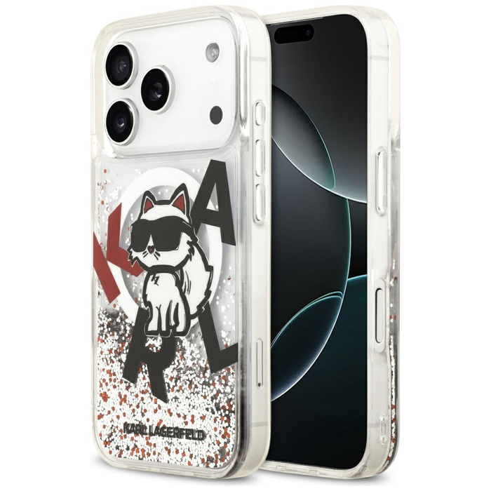 Etui Karl Lagerfeld Liquid Glitter       Choupette Logo MagSafe do iPhone 17 Pro przezroczysty