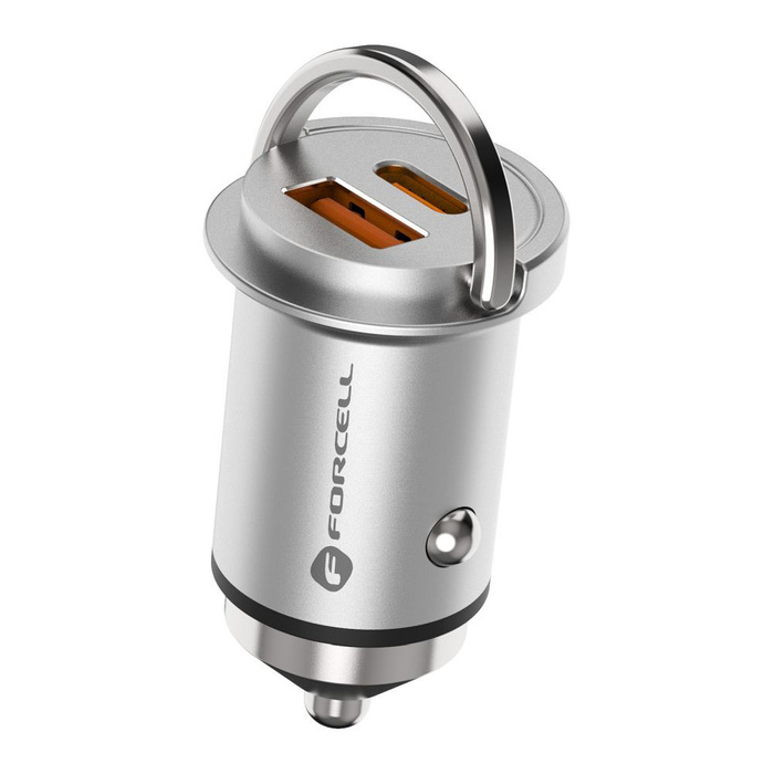 FORCELL F-ENERGY Mini ładowarka samochodowa Typ C + USB A PD QC3.0 5A 30W srebrna