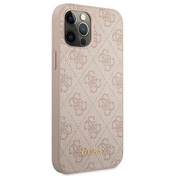 Etui GUESS Apple iPhone 12 12 Pro 4G Metal Gold Logo Różowy Hardcase